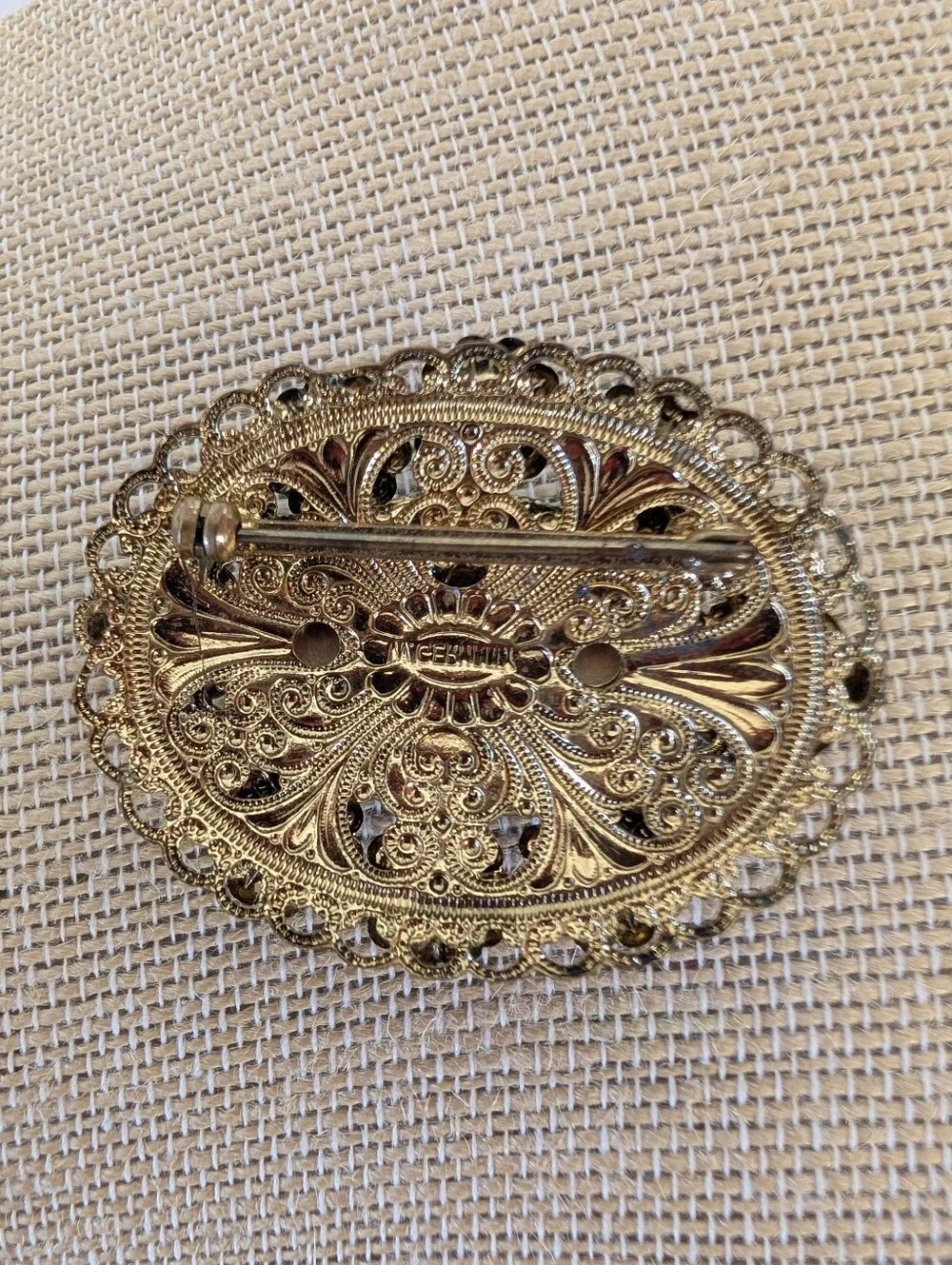 Vintage  Blue Cabochon Fillergre W. Germany Brooch with Pearls